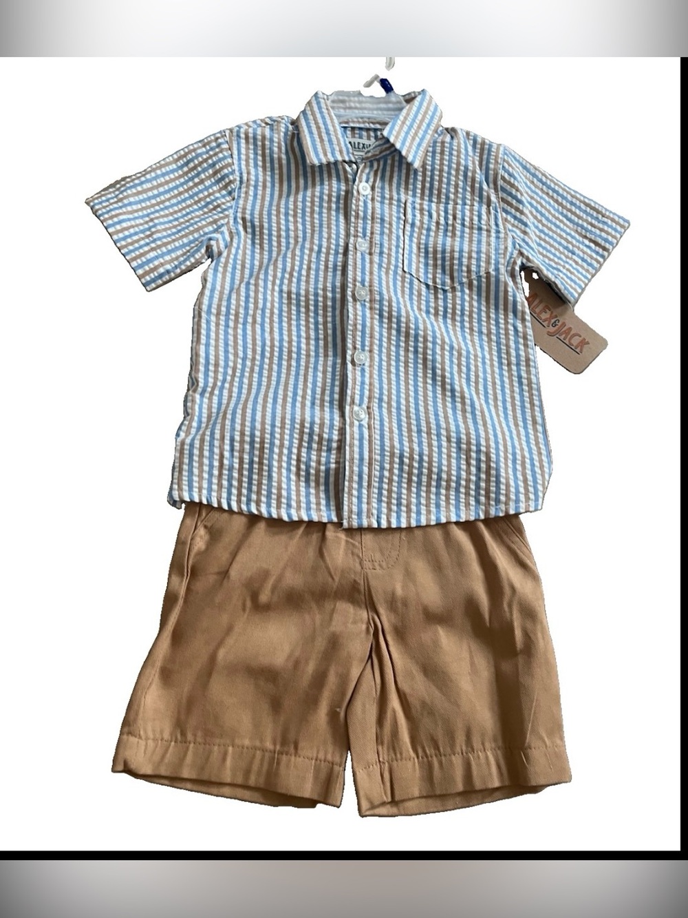 Alex & Jack boys' Tan and Blue Striped Matching Set